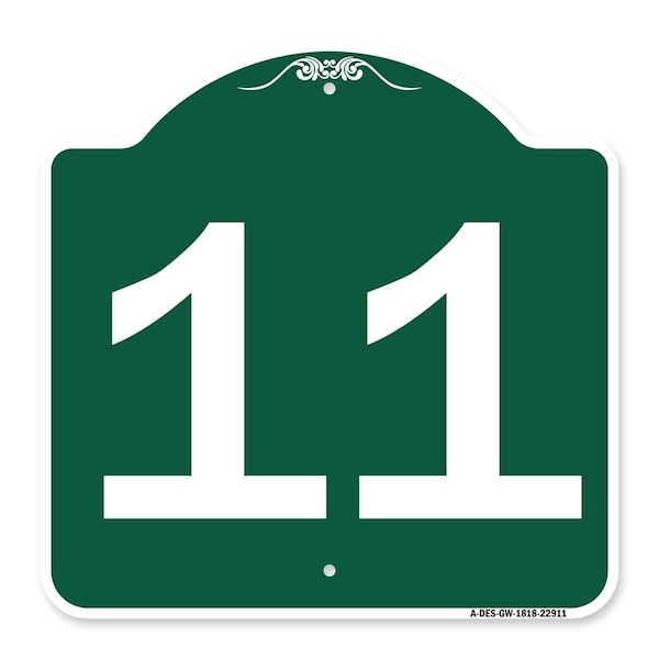 Signmission Designer Series Sign-Sign W/ Number 11, Green & White Aluminum Sign, 18" x 18", GW-1818-22911 A-DES-GW-1818-22911 - main